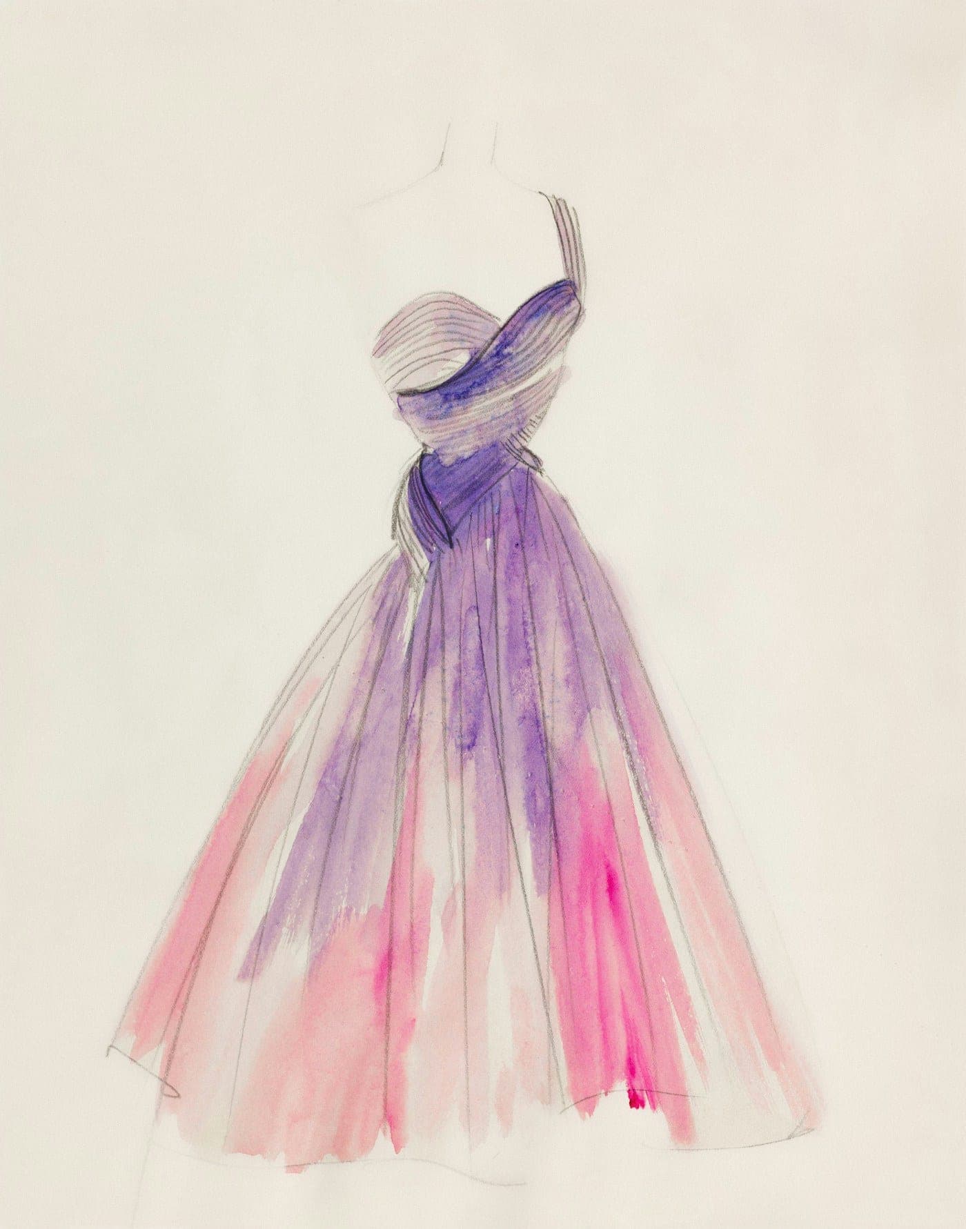 Watercolour sketch of a draped gown